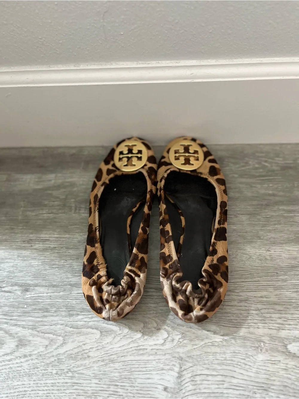 Tory Burch Leopard-Print Reva Flats with Gold Logo